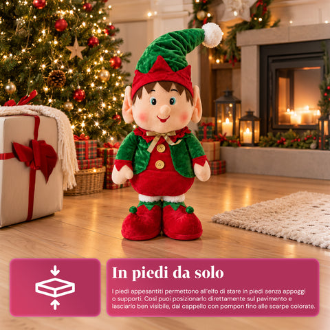 Elfo estensibile di Natale, ornamento decorativo, colori assortiti, altezza massima 120 cm, gambe telescopiche, piedi appesantiti, poliestere