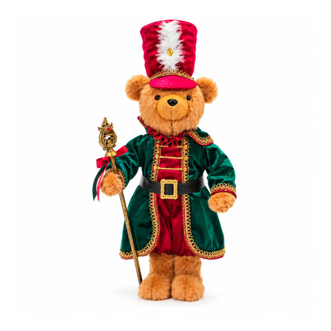 Orso soldatino natalizio, decorazione natalizia, 2 colori, altezza 60 cm, poliestere, con cappello, mantello e bastone