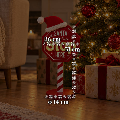 Cartello Santa Stop Here Luminoso 51 cm, Decorazione Natalizia LED