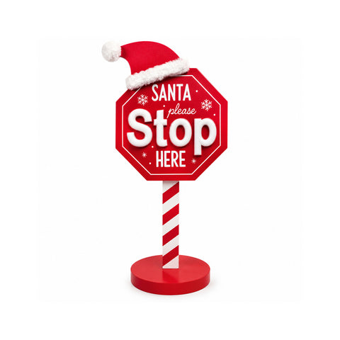 Cartello Santa Stop Here Luminoso 51 cm, Decorazione Natalizia LED