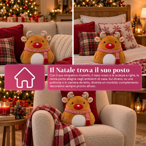 Cuscino Natalizio con Plaid 60x90 cm e Scaldamani 3 in 1, 3 personaggi disponibili