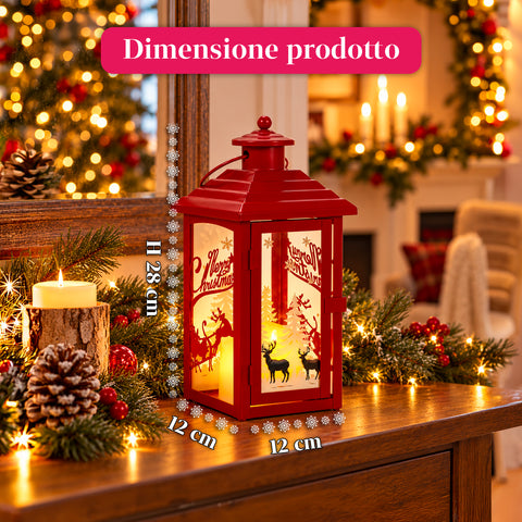 Lanterna natalizia luminosa a batteria 12x12x28 cm con renne