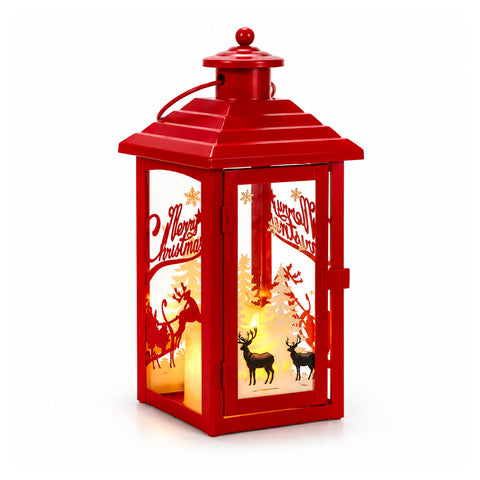 Lanterna natalizia luminosa a batteria 12x12x28 cm con renne
