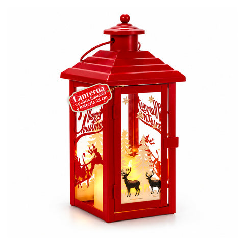Lanterna natalizia luminosa a batteria 12x12x28 cm con renne