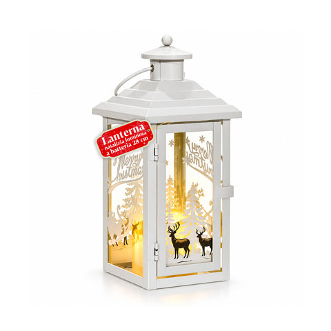Lanterna natalizia luminosa a batteria 12x12x28 cm con renne