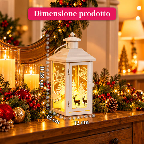 Lanterna natalizia luminosa a batteria 12x12x28 cm con renne