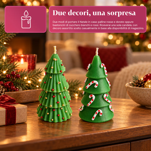 Candela albero di Natale 14 cm inodore in paraffina, decoro assortito