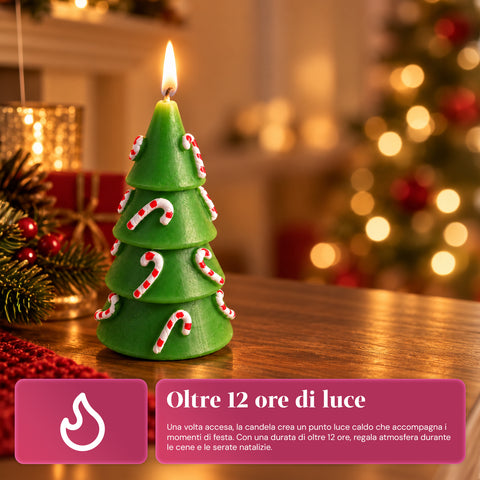 Candela albero di Natale 14 cm inodore in paraffina, decoro assortito