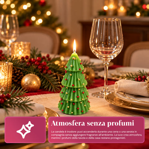 Candela albero di Natale 14 cm inodore in paraffina, decoro assortito