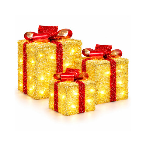 Set 3 pacchi regalo luminosi a batteria 51 LED bianco caldo