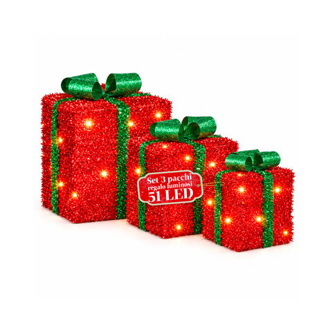 Set 3 pacchi regalo luminosi a batteria 51 LED bianco caldo