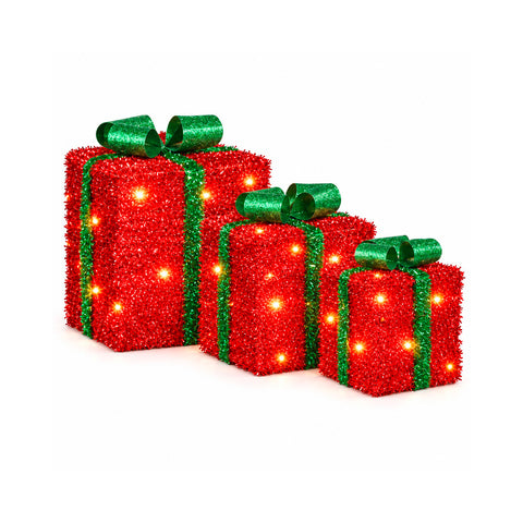 Set 3 pacchi regalo luminosi a batteria 51 LED bianco caldo