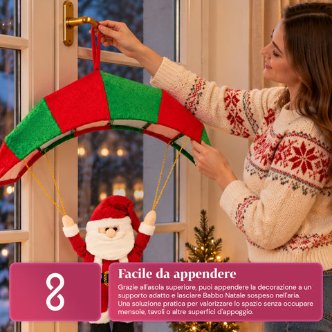 Paracadute Natalizio da Appendere 80 cm con Personaggio di Natale 4 personaggi