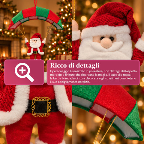 Paracadute Natalizio da Appendere 80 cm con Personaggio di Natale 4 personaggi