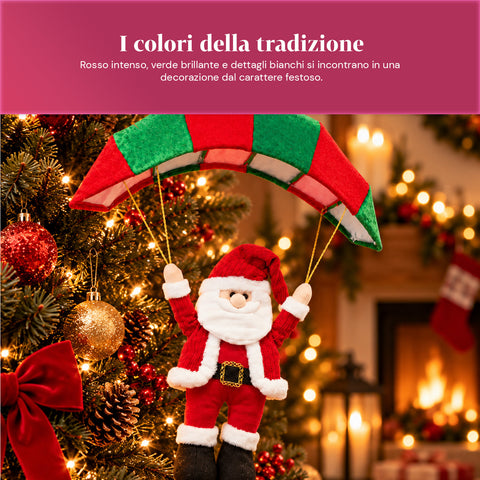 Paracadute Natalizio da Appendere 80 cm con Personaggio di Natale 4 personaggi