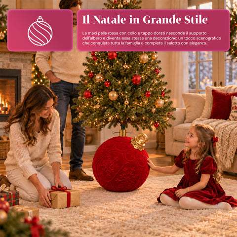 Base albero di Natale a forma di palla rossa Ø42 cm effetto velluto