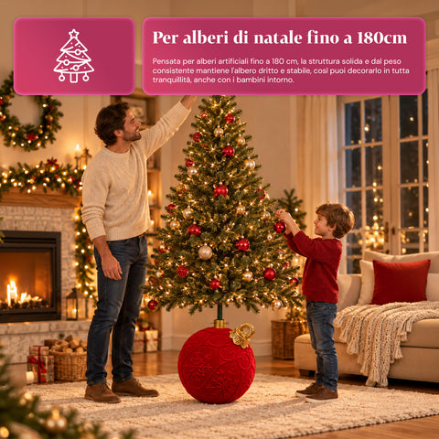 Base albero di Natale a forma di palla rossa Ø42 cm effetto velluto