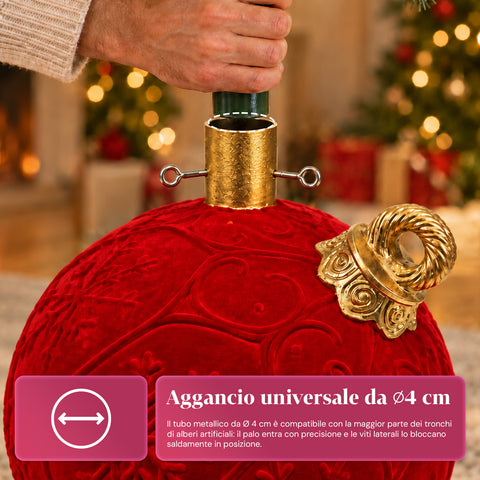 Base albero di Natale a forma di palla rossa Ø42 cm effetto velluto