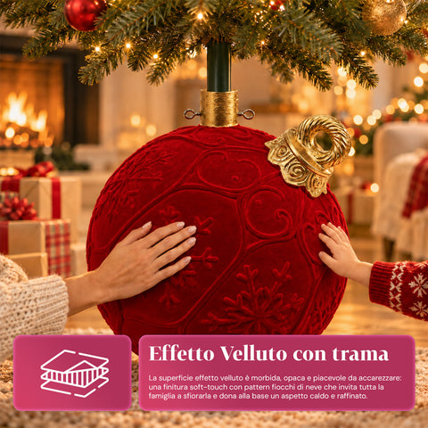 Base albero di Natale a forma di palla rossa Ø42 cm effetto velluto
