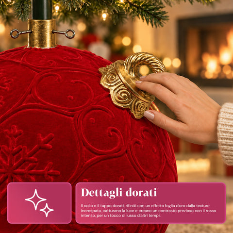 Base albero di Natale a forma di palla rossa Ø42 cm effetto velluto