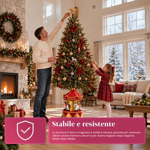 Base Albero di Natale a Giostrina con Cavalli, Rossa e Oro, 54 cm