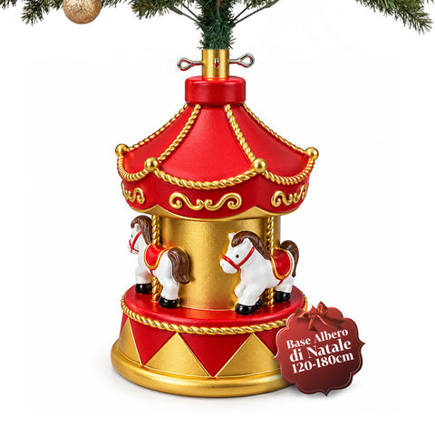 Base Albero di Natale a Giostrina con Cavalli, Rossa e Oro, 54 cm