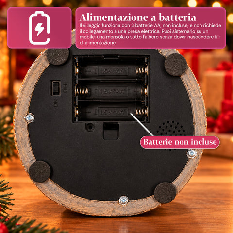 Paesaggio Natalizio con Albero, Luci LED, Musica e Movimento