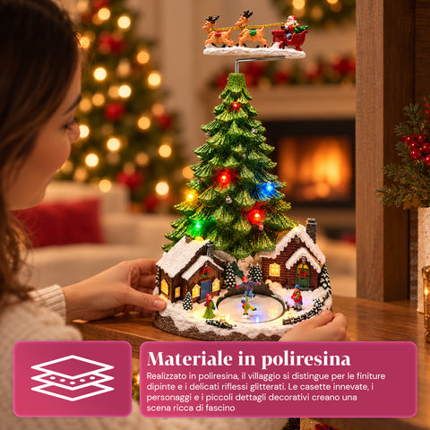 Paesaggio Natalizio con Albero, Luci LED, Musica e Movimento