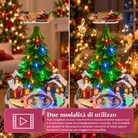 Paesaggio Natalizio con Albero, Luci LED, Musica e Movimento