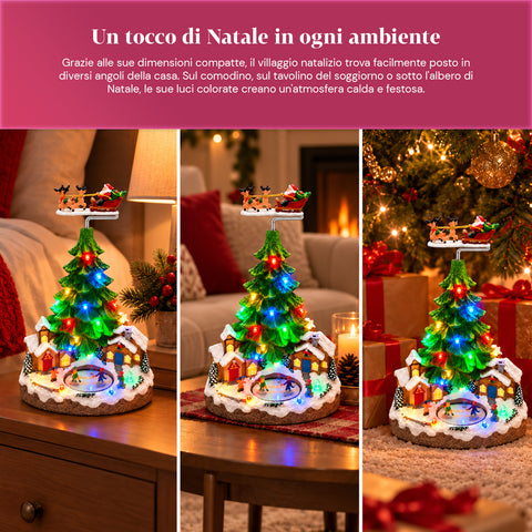 Paesaggio Natalizio con Albero, Luci LED, Musica e Movimento