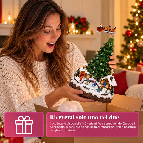 Paesaggio Natalizio con Albero, Luci LED, Musica e Movimento