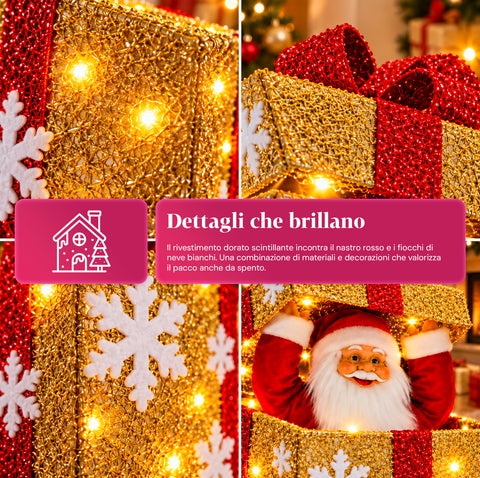 Pacco regalo luminoso con Babbo Natale musicale e animato H30 cm
