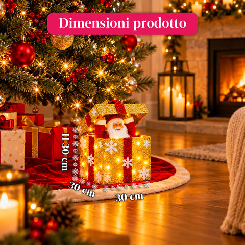 Pacco regalo luminoso con Babbo Natale musicale e animato H30 cm