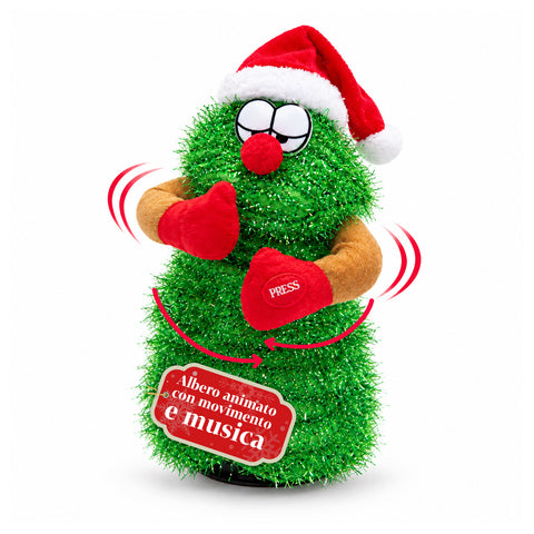 Albero di Natale Danzante 32 cm con Musica e Cappello Natalizio
