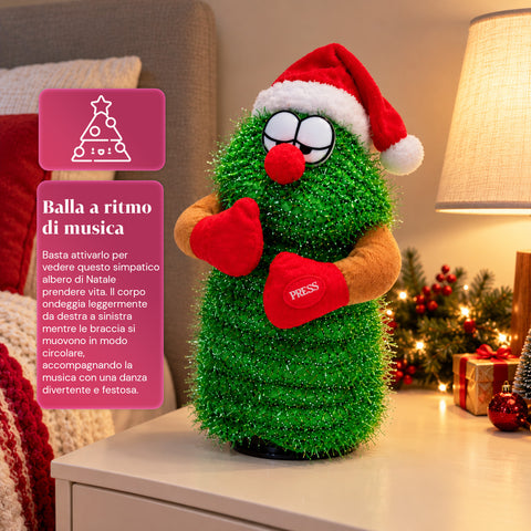 Albero di Natale Danzante 32 cm con Musica e Cappello Natalizio