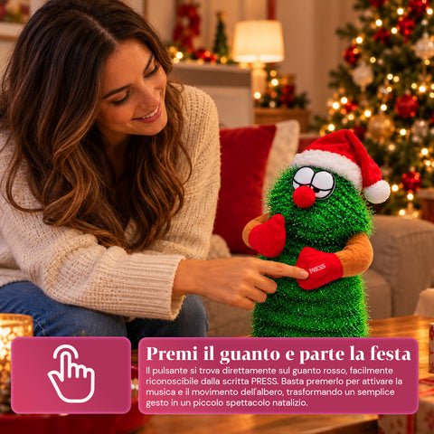 Albero di Natale Danzante 32 cm con Musica e Cappello Natalizio