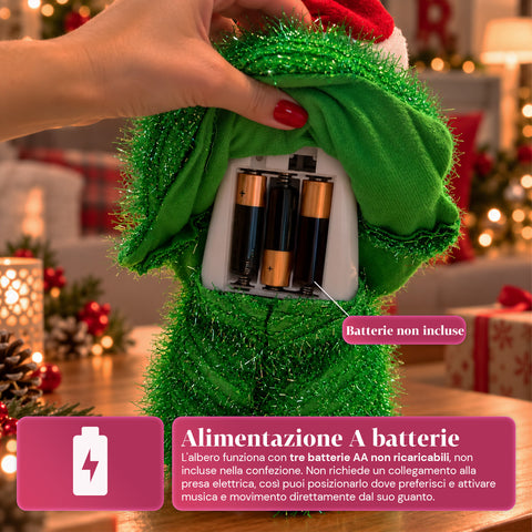 Albero di Natale Danzante 32 cm con Musica e Cappello Natalizio