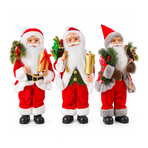 Statuina natalizia Babbo Natale e Mamma Natale h45cm, decorazione per casa, negozio e vetrine, 3 varianti assortite con rametti di pino e pigne