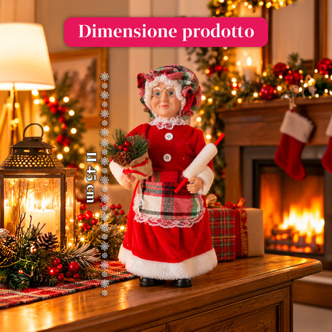 Statuina natalizia Babbo Natale e Mamma Natale h45cm, decorazione per casa, negozio e vetrine, 3 varianti assortite con rametti di pino e pigne