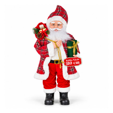 Statuina natalizia Babbo Natale e Mamma Natale h110cm, decorazione per casa, negozio e vetrine, 2 varianti selezionabili con rametti di pino e pigne