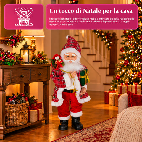 Statuina natalizia Babbo Natale e Mamma Natale h110cm, decorazione per casa, negozio e vetrine, 2 varianti selezionabili con rametti di pino e pigne