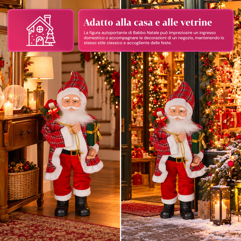 Statuina natalizia Babbo Natale e Mamma Natale h110cm, decorazione per casa, negozio e vetrine, 2 varianti selezionabili con rametti di pino e pigne