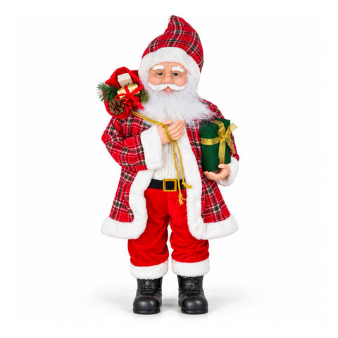 Statuina natalizia Babbo Natale e Mamma Natale h110cm, decorazione per casa, negozio e vetrine, 2 varianti selezionabili con rametti di pino e pigne