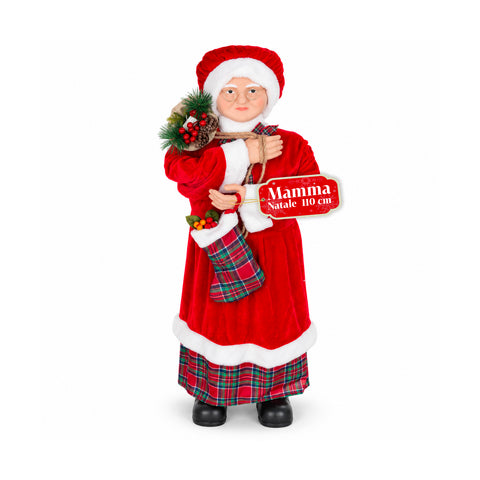 Statuina natalizia Babbo Natale e Mamma Natale h110cm, decorazione per casa, negozio e vetrine, 2 varianti selezionabili con rametti di pino e pigne