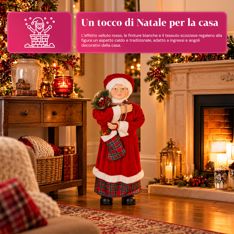Statuina natalizia Babbo Natale e Mamma Natale h110cm, decorazione per casa, negozio e vetrine, 2 varianti selezionabili con rametti di pino e pigne