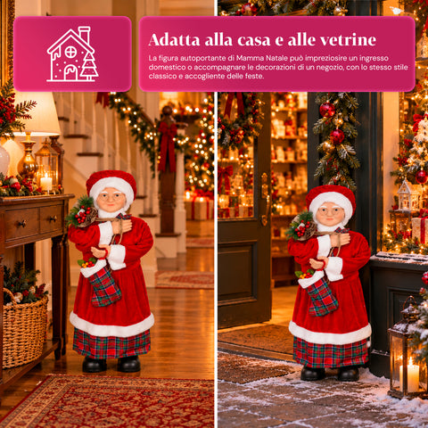 Statuina natalizia Babbo Natale e Mamma Natale h110cm, decorazione per casa, negozio e vetrine, 2 varianti selezionabili con rametti di pino e pigne