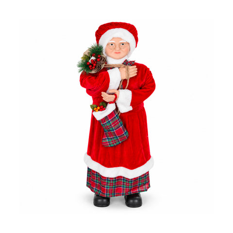 Statuina natalizia Babbo Natale e Mamma Natale h110cm, decorazione per casa, negozio e vetrine, 2 varianti selezionabili con rametti di pino e pigne