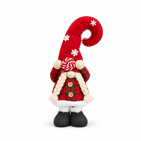 Gnomo di Natale Estensibile 60-80 cm, Soprammobile in Tessuto Tartan