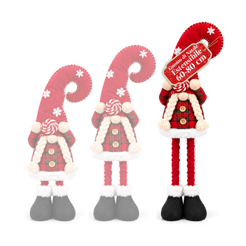 Gnomo di Natale Estensibile 60-80 cm, Soprammobile in Tessuto Tartan