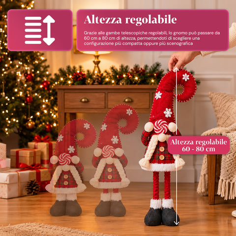 Gnomo di Natale Estensibile 60-80 cm, Soprammobile in Tessuto Tartan